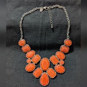 Charming Charlie Silver Tone Orange Bib Style Statement  Necklace